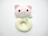 日本製 　ラトル（がらがら）ブタさん リング型 鈴入り  ピンク