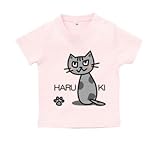 BabyChips ふりむき猫(グレー)(名入れ半袖ベビーTシャツ) 120 ライトピンク