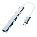 SLuB USB-C ドッキングステーション 5-in-1 ハブ USB-A×3、Type-C×2 USB3.0 5Gbps 高速データ転送 スリム軽量ハブ アルミニウムケース+PVC製ケーブル MacBook Pro/Air、iPad Pro、iMac、iPhone 17 Pro/Pro Max、XPS、Thinkpad に対応（5つポート）