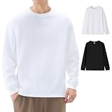 [Ｋａｙｉｙａｓｕ] Tシャツ メンズ 長袖 9.2オンス 肉厚生地 ロンT インナー おおきいサイズ クルーネック 100綿 透けない 秋服(ホワイト/ブラック(2枚組) 2XL)