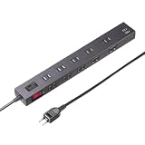 サンワサプライ 雷タップ 10個口＋USB-A＋Type-C（PD20W）ブラック・2m TAP-SP2110NUC-2BK