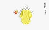 baby best 夏 ベビー服 半袖ロンパース 女の子 男の子 無地 Uネック フルプリント コットン ライトブルー 可愛い 帽子なし イエロー 90cm
