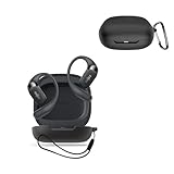 For SHOKZ OpenFit 2+ / Openfit 2 用 ケース カバー KONXISA ワイヤレスイヤホンケース シリコン素材 耐衝撃 防水防塵 ウォッシャブル （カラビナ付き+ストラップ付き ） 着用しやすい 装着充電可能 持ち運びがしやすい（ブラック）