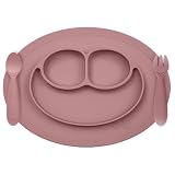 ひっくり返らないベビー食器 離乳食 食器セット 赤ちゃん【 ezpz イージーピージー 】 ミニフィーディングセット スプーン フォーク セット 幼児 電子レンジ対応 食洗機対応 シリコンプレート… (ローズピンク)