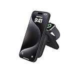 Belkin 2-in-1 ワイヤレス充電ポータブルパッドQi2公式認証/MagSafe対応 iPhone17,16～12/スマートフォン(最大15W高速充電) Applewatch対応 10/9/8/7/Ultra/Ultra2(急速充電対応) USB-Cケーブル付属(1.5m) AC電源アダプター付属 ブラック WIZ026dqBK