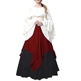 [Foreted] 中世 衣装 レディース 2点セット 姫袖 ブラウス スカート 中世ヨーロッパ ハロウィン コスプレ 貴族 平民 かわいい ゴスロリ ワンピース 上下セット ルネサンス 服 森ガール お姫様 コスチューム 舞台 ステージ衣装(レッド,XL)