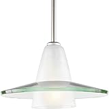 Progress Lighting P5011-09 Contemporary Stem-Hung Pendant with An Etched Glass C1 Supporting A Curve