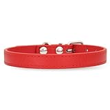 [LaLUCA GOODS] 犬 首輪 猫 首輪 鈴 定番 スタンダード PU レザー シンプル 小型犬 中型犬 ドッグ 散歩 カラフル レッド（鈴なし） XL