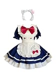 [OMZIN] コスプレ メイド服 セクシー 可愛い 猫メイド 大きいサイズ フリル ロリータ 制服 定番 ショート丈 メイド仮装 男女兼用 ネービー XL