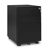 DEVAISE デスクワゴン サイドワゴン オフィスワゴン 袖机 サイドキャビネット キャスター付き 鍵付き 3段オールロック 大容量 A4対応 幅390*奥行480*高さ600mm 丈夫なスチール製 サビ止め塗装 ブラック MF0002B