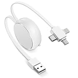 Haoano 3in1 充電ケーブル 巻き取り式 iPhone充電ケーブル 短い 1M 高速データ転送 アイフォン マルチ充電ケーブル 2.1A 充電 ライトニング/Type C/Micro USB 充電コード iPhone 16/15/14/13/12/SE/iPad Air/Mini/OPPO Reno 11A/Galaxy S24/S23/ ホワイト