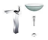 Kraus C-GV-101FR-12mm-14600CH Frosted Glass Vessel Sink and Sonus Faucet Chrome by Kraus [並行輸入品]