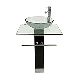 新しいModern Bathroom Pedestalクリア強化ガラス容器シンク蛇口コンボ