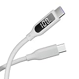 CIO 柔らかいシリコンケーブル タッチボタン付き 液晶ディスプレイ搭載 USB type-C iPhone 17 / 16 / 15 充電ケーブル 100W対応 タイプC usb type c to c 【液晶部に保護フィルム有】 (1m, ホワイト)