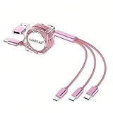 USB Type-A Type-C 両対応 5in1 マルチ充電ケーブル Type-C タイプC ライトニングケーブル micro USB Android 3台同時 3in1 巻き取り式 1m (ピンク)