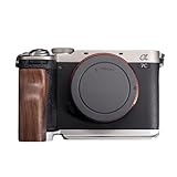 Sony 用 A7C 用 Sony A7C 専用 カメラウッドグリップ 高級檀木材 木製ハンドル メタルベース L型グリップ ハンドメイド カメラケージ 電池交換可能 (B-赤茶色+ホワイト)