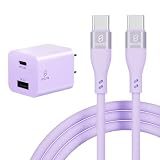 For iphone16 iphone15 タイプc 充電器ケーブル セットpd 20W PSE 認証 ACアダプター usb-c電源アダプタ usb コンセント 急速 PD QC 対応 アイホン Android アンドロイド TYPE-C コード スマホ 折畳式 電源 (パープル, AC充電器+Type-C to Type-C 2m)