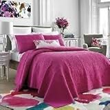 Girls Floral Fuschia and Pink 2 Piece Twin Bedding Set: Coverlet and Euro Sham [並行輸入品]