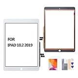 A-MIND for iPad 2019 10.2" iPAD 7 A2200 A2197 A2198 交換修理用タッチパネル タッチスクリーンの交換部品 フロントパネル、ガラスアセンブリ修理部品+強化ガラス（LCD、説明書、homeボタンなし)(ホワイト)