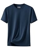 [KEFITEVD] 夏服 メンズ tシャツ 半袖 接触冷感 竹布 涼しい 半袖tシャツ ゴルフ ドライ カットソー 無地 速乾 トップス 綿 シンプル 軽量 tshirt for men 紺色 ネイビー 3XL