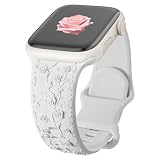 コンパチブル アップルウォッチ バンド 40mm 44mm 41mm 38mm 45mm 42mm 49mm レディース 女性、シリコン製交換ベルト バラ花柄彫刻入りバンド コンパチブル アップルウォッチ9 バンド 8 7 6 5 4 3に対応、コンパチブル apple watch バンド 柔らかい 可愛い おしゃれ（42MM 44MM 45MM 49MM、ホワイト）