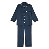 [睡眠科学] ワコール Wacoal レディース 綿サテン シャツ パジャマ 長袖 上下セット 綿100％(NV-ネイビー、M)