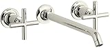 KOHLER K-T14417-3-SN Purist Two-Handle Wall-Mount Lavatory Faucet Trim with 10-1/4" Spout and Cross 