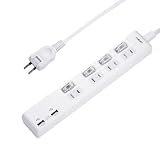 EXHEART USBポート付スイッチタップ 3m (AC ×4 / USB ×2) 急速充電 延長コード (高出力 / 最大3.4A) コンセント 白 電源タップ スイッチ (可動式プラグ/ホコリ防止シャッター)