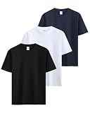 Sukinana 7.7oz tシャツ メンズ 半袖 綿100% 肉厚生地 3/5枚組 透けない 三本針 無地 ヘビーウェイト ティーシャツ 丸首 抗菌防臭 インナーシャツ 吸汗性 複数色選び (JP, アルファベット, 4XL, ビジネス3色(ブラック × ホワイト × ネイビー))