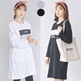 【cd108863】綿100％ カジュアル 英字ロゴ Ｔシャツワンピ 授乳服 ワンピース (フリー, ブラック)