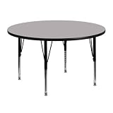 Round Activity Table with Grey Thermal Fused Laminate Top and Height Adjustable Pre-School Legs, 48-