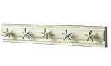 Starfish Metal Hooks Mounted on White Painted Wood Distressed Wall Decor 26 Inch [並行輸入品]