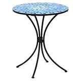 ガーデンテーブル(丸型テーブル) スチール/タイル天板 φ61cm LT-4580BL ブルー(青)【代引不可】