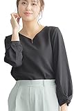 [リリヤーノ] ブラウス レディース 長袖 春 オフィス インナー カットソー シフォン トップス vネック カジュアル フォーマルブラウス おしゃれ シャツ オフィスカジュアル きれいめ 通勤 OL 無地 ブラック Lサイズ