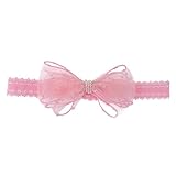 Domybestベビーヘアバンド 　レースリボン　パール　髪飾り　キッズ 子供 カチューシャ ヘアアクセサリー 新生児 赤ちゃん 出産祝い 誕生日 記念日 撮影 (A ピンク)