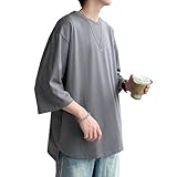 [Hiboss] tシャツ メンズ 半袖 大きいサイズ 7分袖 無地 ラウンドカット おしゃれ ゆったり 夏服 灰XL