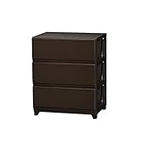 チェスト 3段 ワイド プラスチック 鏡面仕上げ /ダークブラウン