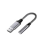 USB オーディオ 変換アダプタ USB to 3.5mm 変換ケーブル 外付け サウンドカード TRS 3極 イヤホン PS4 等適用 PC/ノートパソコン/Windows/PS4/PS5/Linux/Chromebook等対応 グレー