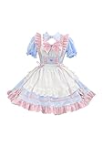 [YZZYQQ] メイド服 可愛い ロリータ コスプレ 初心者セット 半袖 ハロウィン シンプル メイド服 イベント パーティー 演出服 学園祭 文化祭 ピンクブルー M