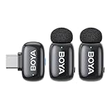 BOYA miniワイヤレスマイク【超ミニ360°集音ピンマイク】タイプc 無線マイク iPhone 16/15シリーズ対応 Android用 USB-C 瞬時接続 ノイズ軽減 プラグ＆プレイ AI音声変換 伝送距離100m 2人用 ブルートゥース不要 30時間連続使用 クリップ式 Vlog撮影/動画配信/生放送等に対応 収納付き（Type C機種対応）(2TX+1RX)黑