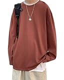 [HONOUR FASHION] tシャツ メンズ 長袖 綿100% 無地 大きいサイズ おしゃれ カットソー ビッグtシャツ コットン ビッグシルエット 春 夏 レッド M