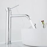 Maynosi 洗面用水栓 洗面台蛇口 シングルレバー 混合水栓 浴室混合栓 手洗いボウル用 高さ283mm 高台の洗面器に適しています シンプルなスタイル ステンレス製 取り付けホース付き 黒