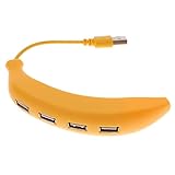 Perfk 面白い　フルーツ　野菜　高速　4USB　3.0ポート　電源アダプター　ハブ充電用　電流過負荷短絡保護装置　全3選択し - 黄, バナナ