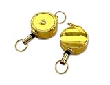 2[RR01] 2個入 リールキーホルダー パーツ 小型 リールストラップ 合金材質 芯入りコード 伸びる キーホルダー 全長49mm 直径21mm リール付 キーバック 小 全長49mm,ゴールド