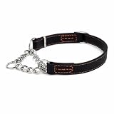 Beanspet 本革製 ハーフチョーク 犬用カラー 調整可能 しつけ用 首輪 小型犬 中型犬 大型犬 3サイズ展開（S/M/L）3色展開 (ブラック, S)
