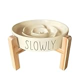 [Pawspick] フードボウル 陶器 早食い防止 食器 中型犬 大型犬 猫 犬 ペット えさ皿 スローフィーダー 健康管理 スタンド付き (アイボリー, 【L】スタンド付き)