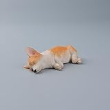 コーギー犬 フィギュア 爆睡犬コーギー M 動物 犬雕像 犬の置物 ミニチュア 愛らしい姿勢 (横向き、黄)