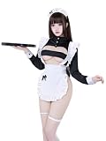 [SENMHS] メイド メイド服 セット コスプレ コスチューム 胸空き 穴あきエロ 誘惑 過激 下着 萌え フリルセクシー コス エプロン 可愛い 萌え ベビードール ランジェリー ホワイト ブラック レディース ワンサイズ