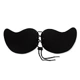 再利用可能なセクシーなマンゴーシェイプ自己接着性ストラップレスシリコンブラジャー深いV型バックレス胸パッドインビジブルプッシュアップブラジャーレディー＆レディスガールズのフロントクロージャー付きステイ