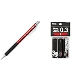【セット買い】ぺんてる シャープペン オレンズメタルグリップ03 XPP1003G2-B レッド＆ シャープ芯 ぺんてるアイン 0.3mm B 3個 XC283B-3P